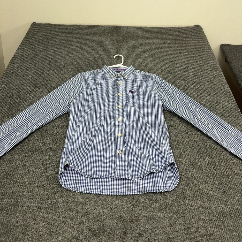 Superdry Button Down Shirt Mens M Blue Cotton Gingham Casual Preppy Bussines
